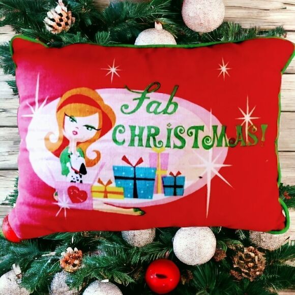 2  RETRO PILLOWS 1950's Inspired  OBLONG Rectangle VINTAGE 18" X 1" - Picture 5 of 11
